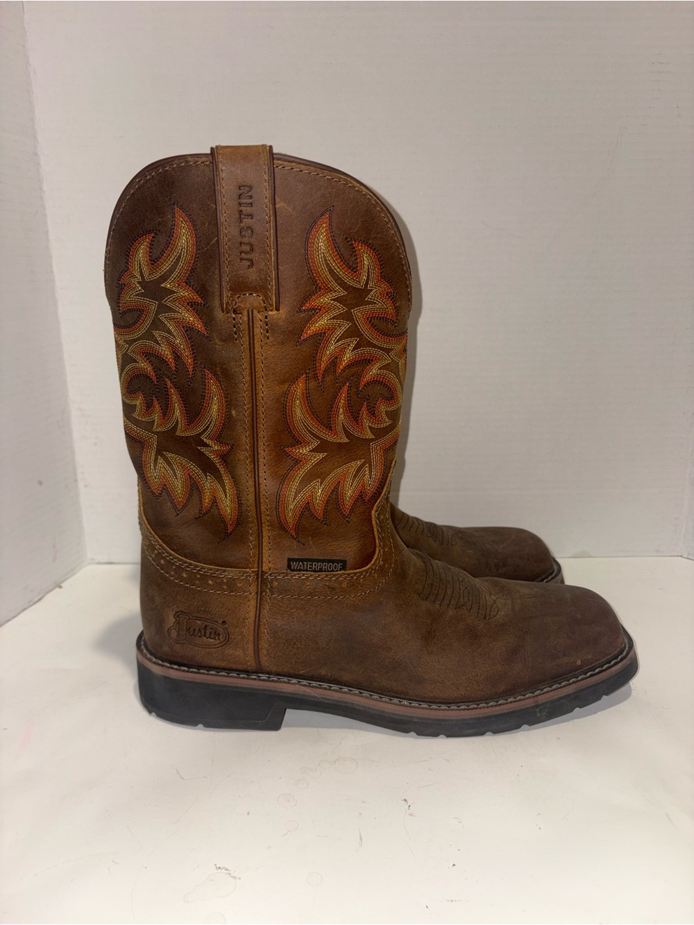 Justin Boots Men's Brown Waterproof Western Work Boots - Size 11 EE
